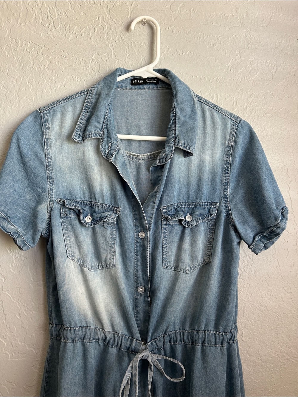 SHEIN Light Blue Short Sleeve Denim Midi Shirt Dress - Medium - Picture 4 of 6